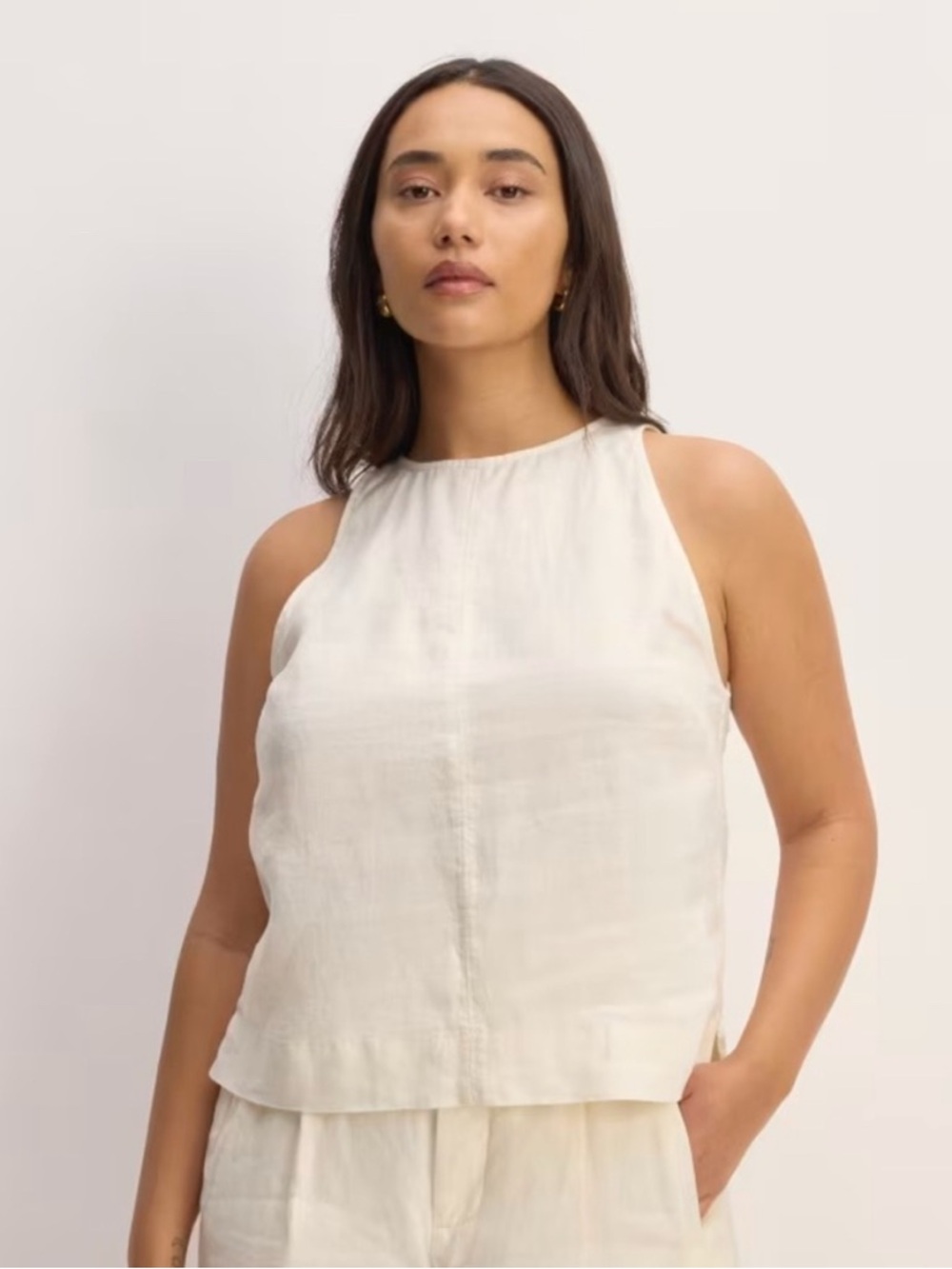 NWT Everlane The High Neck Linen Tank Top Neutral Ivory Cream Size M (8)
